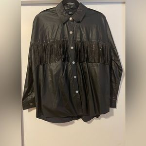 Faux Leather Fringe Button Up